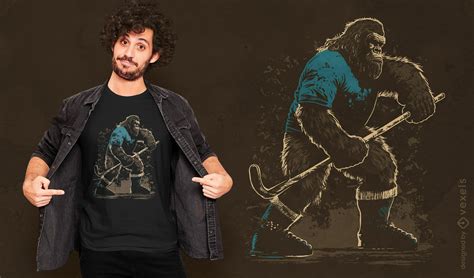 Bigfoot Playing Hockey T Shirt Design Psd Editable Template