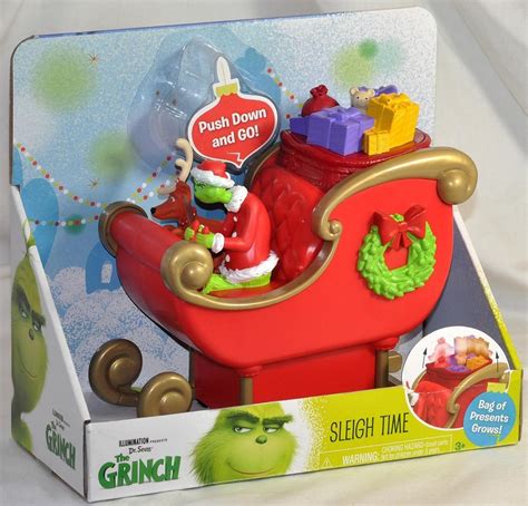 Dr Seuss The Grinch Sleigh Time With Bag Of Present Grows Nib