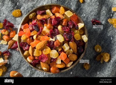 Healthy Dried Fruit And Nut Mix With Almonds Raisins Cranberries Stock