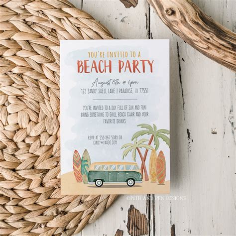 Editable Beach Party Invitation Diy Printable Summertime Party