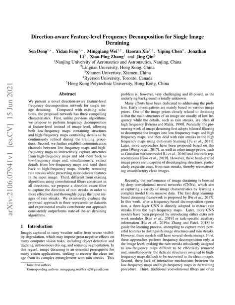 Pdf Direction Aware Feature Level Frequency Decomposition For Single