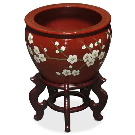 Inch Red Porcelain Cherry Blossom Chinese Fishbowl Planter Types