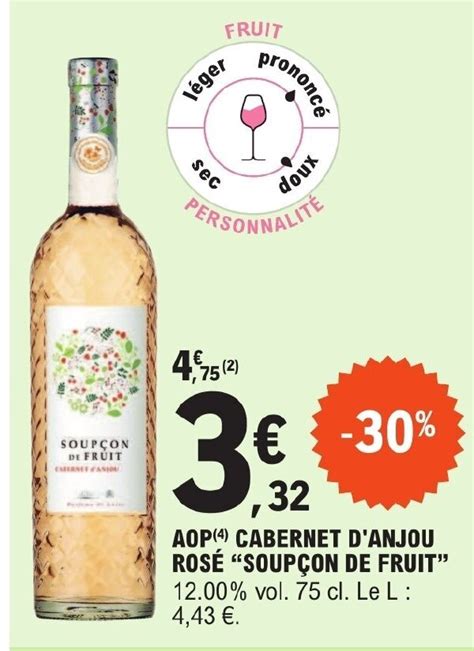 Promo AOP 4 CABERNET D ANJOU ROSÉ SOUPÇON DE FRUIT chez E Leclerc