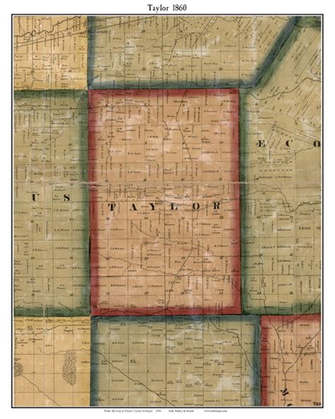 Taylor Michigan 1860 Old Town Map Custom Print Wayne Co Old Maps