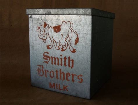 Vintage Metal Milk Box Smith Brothers Galvanized Steel 50s