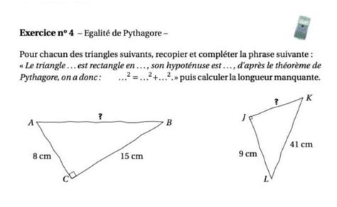 Exercice N Egalit De Pythagore Pour Chacun Des Triangles