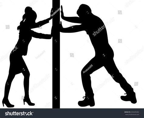 Man And Woman Pushing A Wall Stock Vector Illustration 345699284