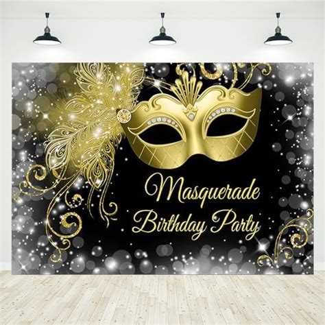 Masquerade Birthday Backdrops Gold Mask Feather Glitter Silver Evening Photo