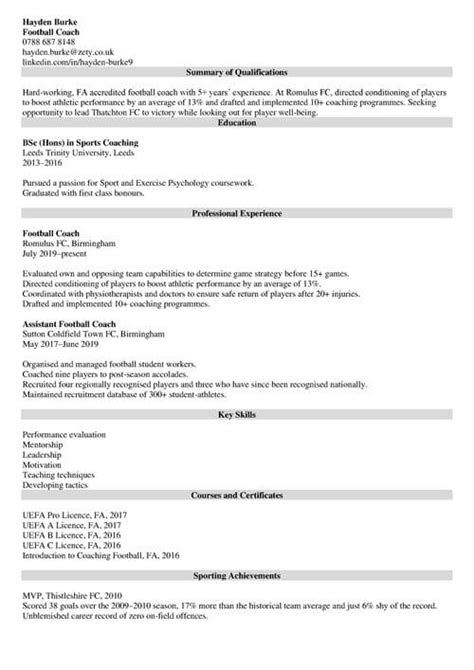 Football Cv Format Football Scout Cv Example Guide Land A Top Job