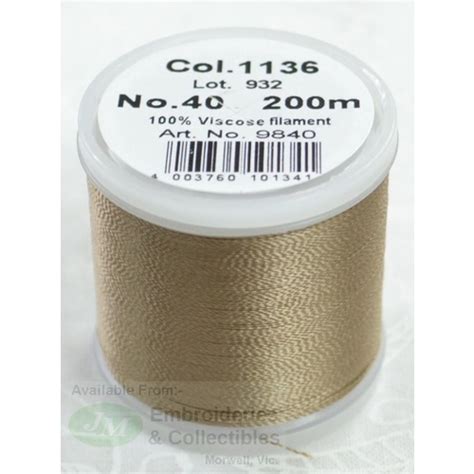 Madeira Rayon 40 Machine Embroidery Thread 200m Colour 1136 Toast Or Dark Taupe