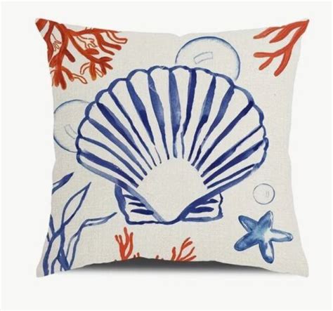 Shells Beach Nautical Coastal Spring Summer Throw Pillow Cover Home Decor Ebay