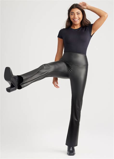 Womens Faux Leather Shaping Bootcut Legging Yummie