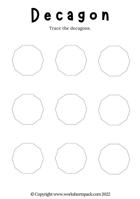 FREE Decagon Shape Tracing Worksheet - worksheetspack