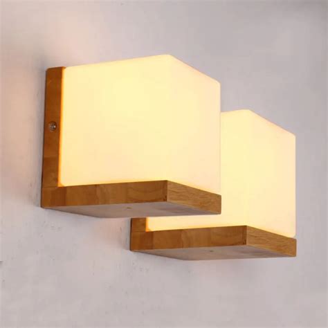 Modern Oak Wood Wall Lamp Glass Cube Sugar Led For Home Lighting Bathroom Bedroom Corridor Deco