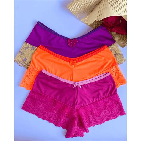 Kit 3 Calcinhas Caleçon Lingerie Calcinha Shortinho Renda Calesson Sexy Shopee Brasil