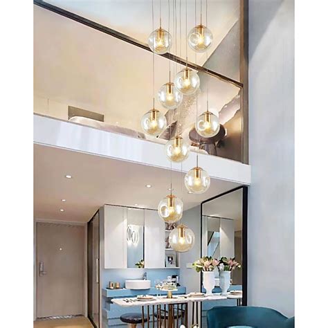 Glass Balls Staircase Chandelier Long Pendant Light Foyer