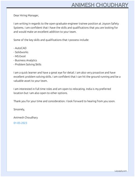 Cover Letter For Joyson Safety System Lazyapply