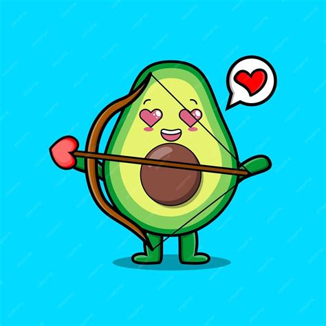 Cute Dibujos Animados Mascota Personaje Romántico Cupido Aguacate Con Flecha De Amor En Diseño