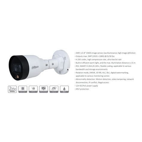 DAHUA DH IPC HFW1239S1 LED S5 2MP Lite Full Color Fixed Focal Bullet