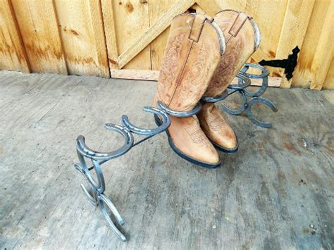 3 Pair Horseshoe Boot Rack Repurposed Horseshoe Rustic Etsy