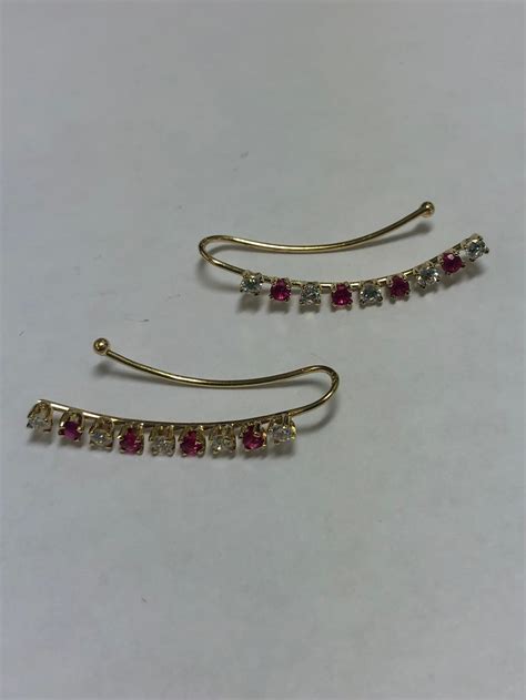 K Gold Ruby And Diamond Ear Climber Earrings Etsy