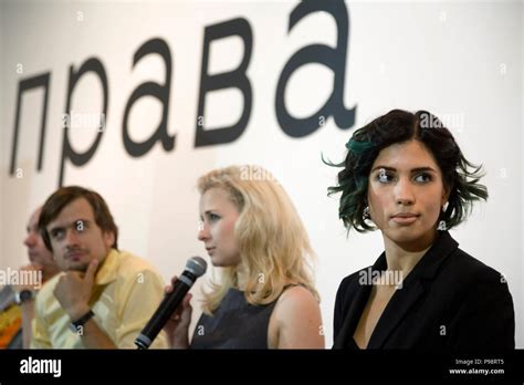 Pyotr Verzilov L Maria Alyokhina C And Nadezhda Tolokonnikova R Are Members Of Pussy Riot