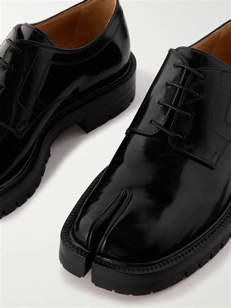 Maison Margiela Tabi Split Toe Polished Leather Derby Shoes Black