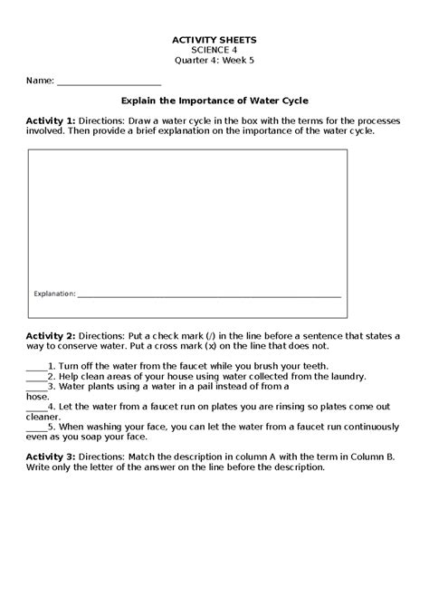 Science Activity Sheet Q W Activity Sheets Science Quarter