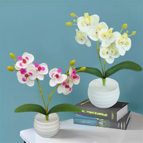 Vaso De Flor Artificial Phalaenopsis Orquídeas Branca e Pink Realista