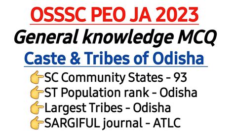 6862 Osssc PEO JA Post 2023 Odisha Gk Most Important Selected MCQ