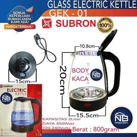 Jual SUBRON Teko Listrik Kaca Glass Kettle Electric 2 Liter 450 Watt