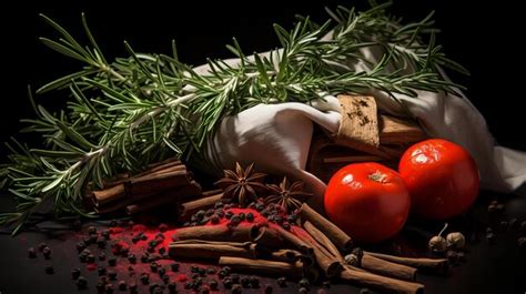 Premium Photo Aromatic Culinary Herbs And Spices With Fresh Tomatoes