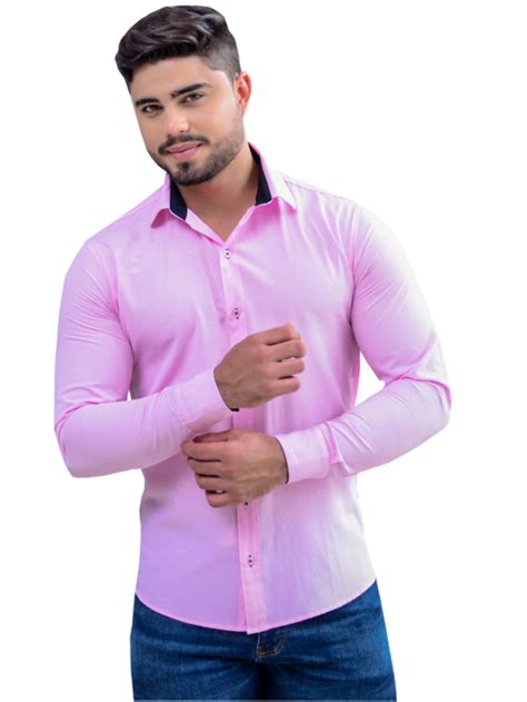 Camisa Social Masculina Slim Rosa Chiclete Mirehlider