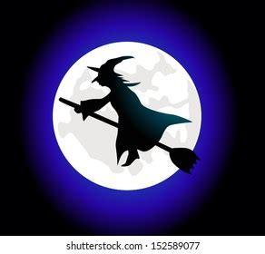 Vektor Stok Cartoon Witch Flying On Broomstick Tanpa Royalti