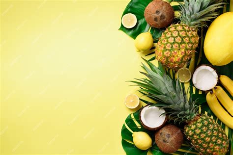 Premium Photo Exotic Pineapples Ripe Coconuts Banana Melon Lemon Tropical Palm And Green