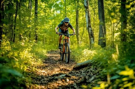 Premium Ai Image Mountain Biker Riding The Trail In Greenery