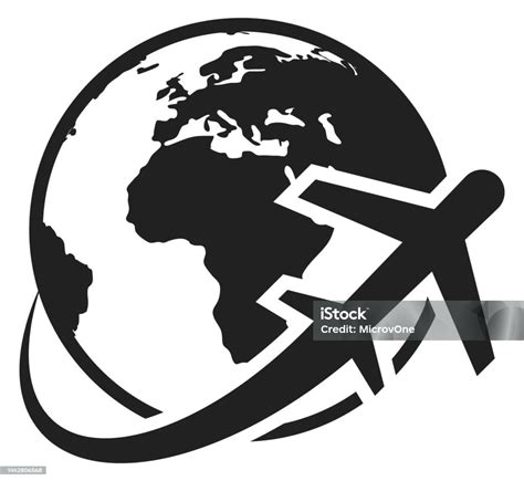 Worldwide Flights Icon Globe With Plane Flying Around Stock Illustration Download Image Now