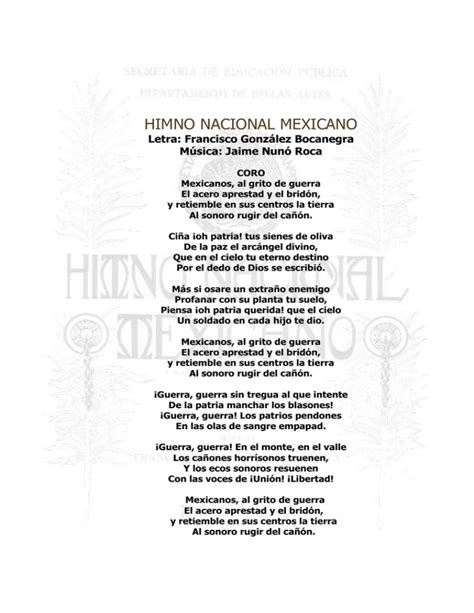 Himno Nacional Mexicano Letra Para Imprimir Rezfoods Resep Masakan