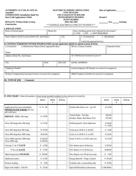 City Of Flint Michigan Electrical Permit Application Fill Out Sign