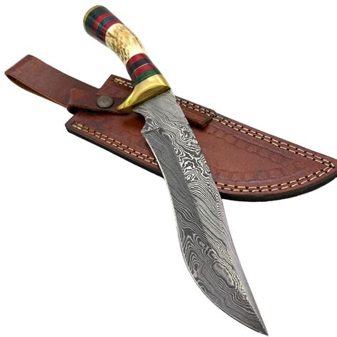 Inch Damascus Steel Custom Handmade Hunting Bowie Knife S