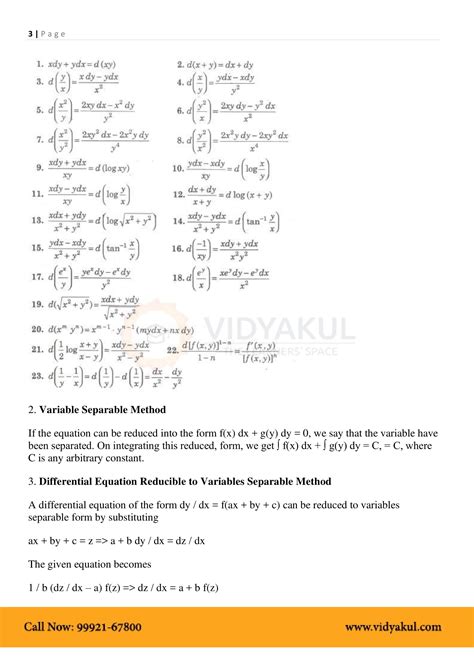 Class 12th Math Differential Equations Formulas CBSE 2023