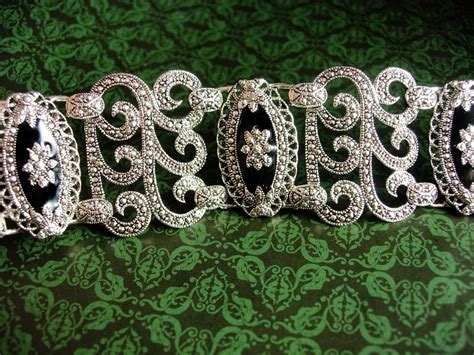 Wide Victorian Revival Bracelet Fabulous Vintage Silver Marcasite