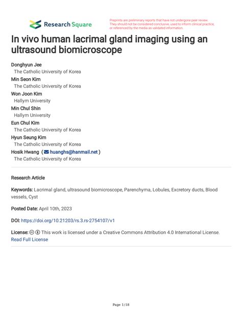 Pdf In Vivo Human Lacrimal Gland Imaging Using An Ultrasound