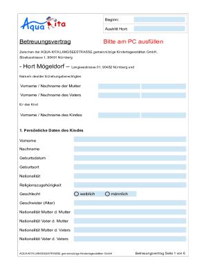 Ausf Llbar Online Betreuungsvertrag Bitte Am Pc Ausfllen Fax Email