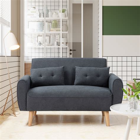 Sobaniilo 47 Small Modern Loveseat Linen 2 Seat Couch Dark Gray