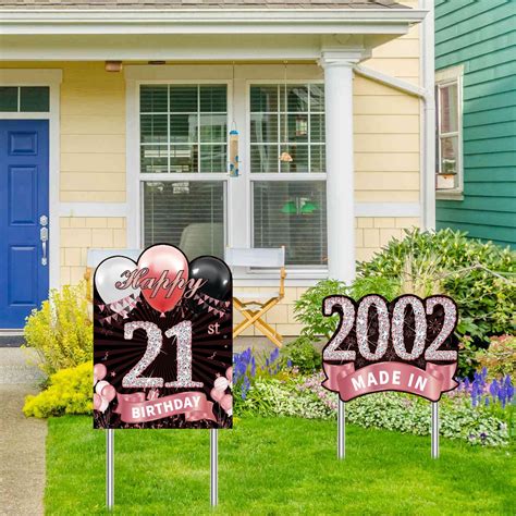 2pcs Rose Gold 21st Birthday Yard Sign Decorations For Women Girls