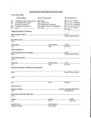 Fillable Online INTERAGENCY BANK MERGER APPLICATION Fax Email Print