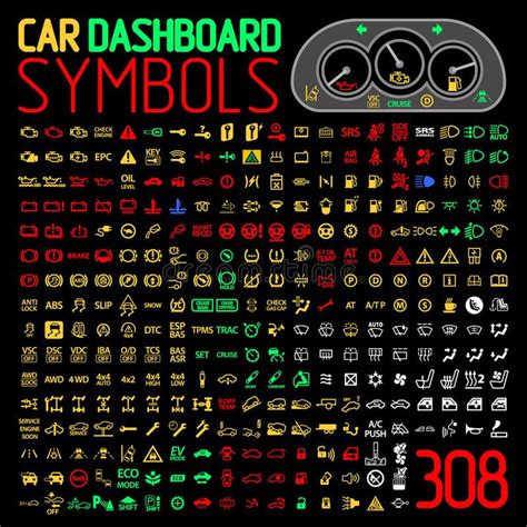 Vector collection of car dashboard panel indicators and warning lights ...