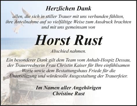 Traueranzeigen Von Horst Rust Abschied Nehmen De