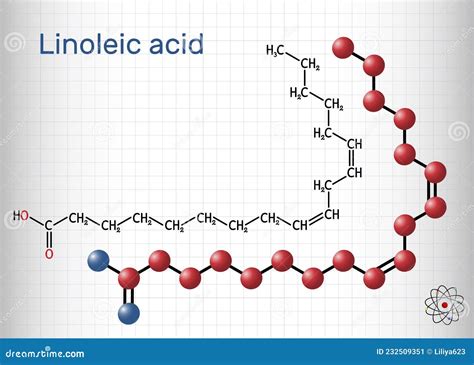 Linoleic Acid, LA Molecule. Omega-6, Polyunsaturated Fatty Acid. Structural Chemical Formula and ...